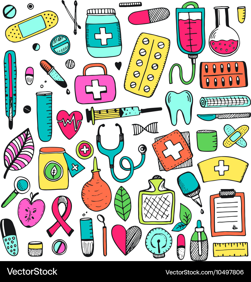 Medizinischer Doodle-Set Vektorbild