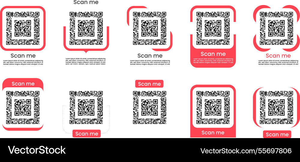 Qr code color set barcodes with text scan me vector image