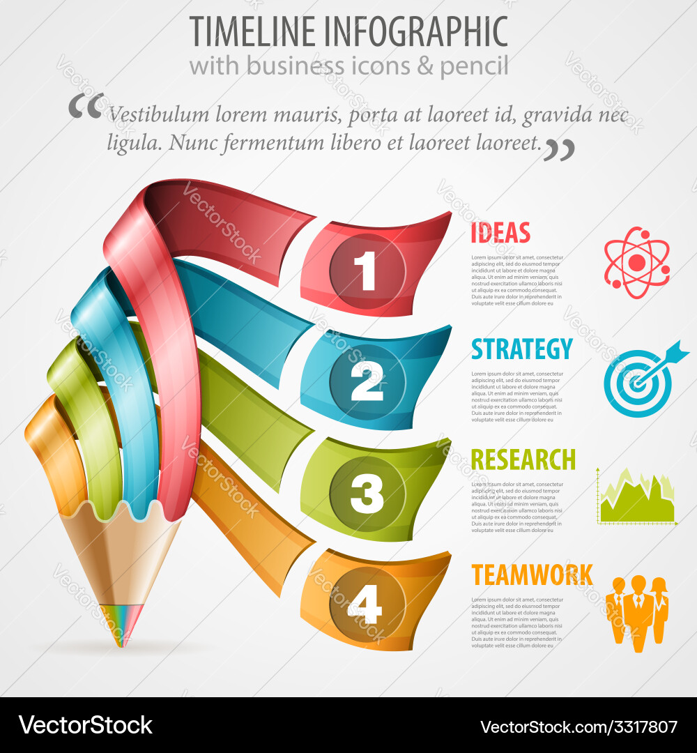 Business Timeline with Pencil Icons Vector Image