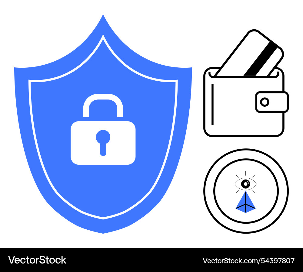 Digital security with shield lock wallet credit Digital security with shield lock wallet credit vector image