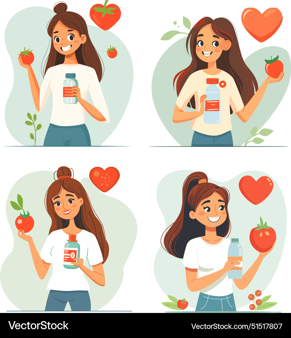 Gesunde Ernährung Cartoon Konzepte junge Frau Gesunde Ernährung Cartoon Konzepte junge Frau vektorbild