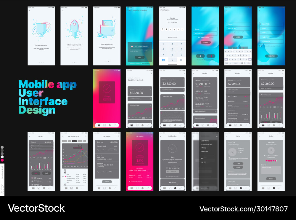 Mobile app design ui ux a set graphic vector image