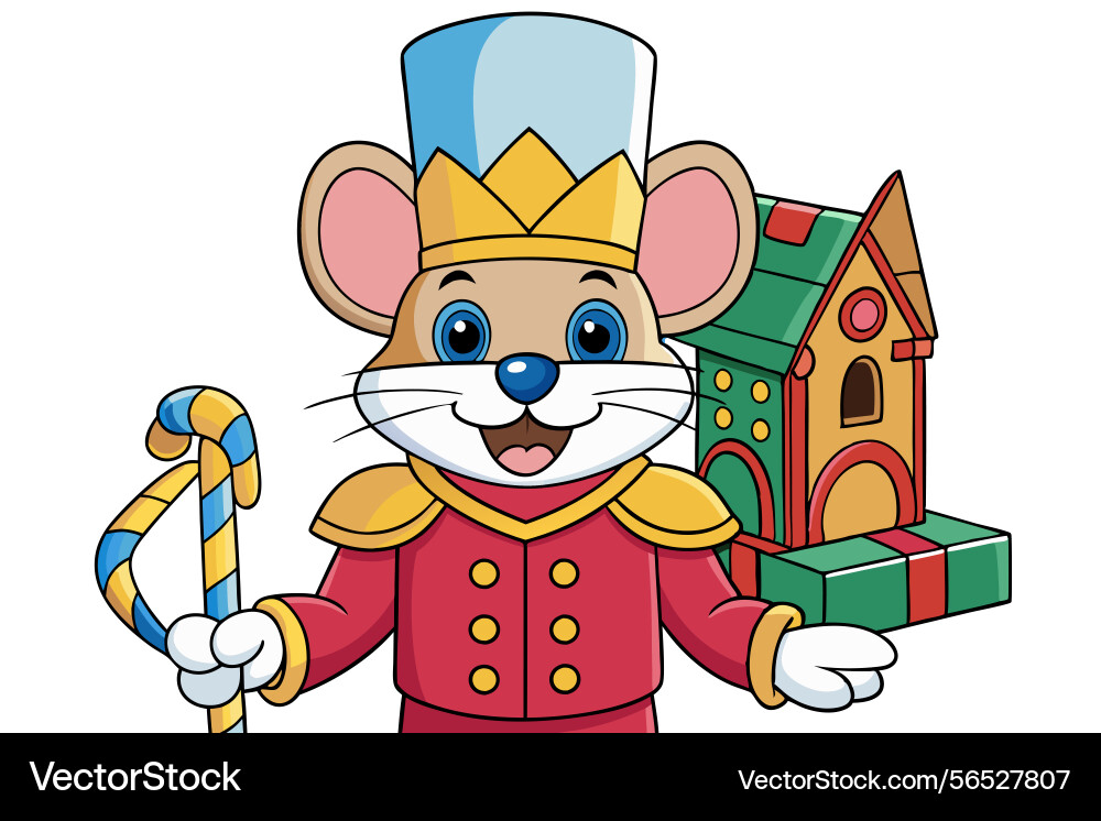 Nutcracker mouse character with a candy cane vector image