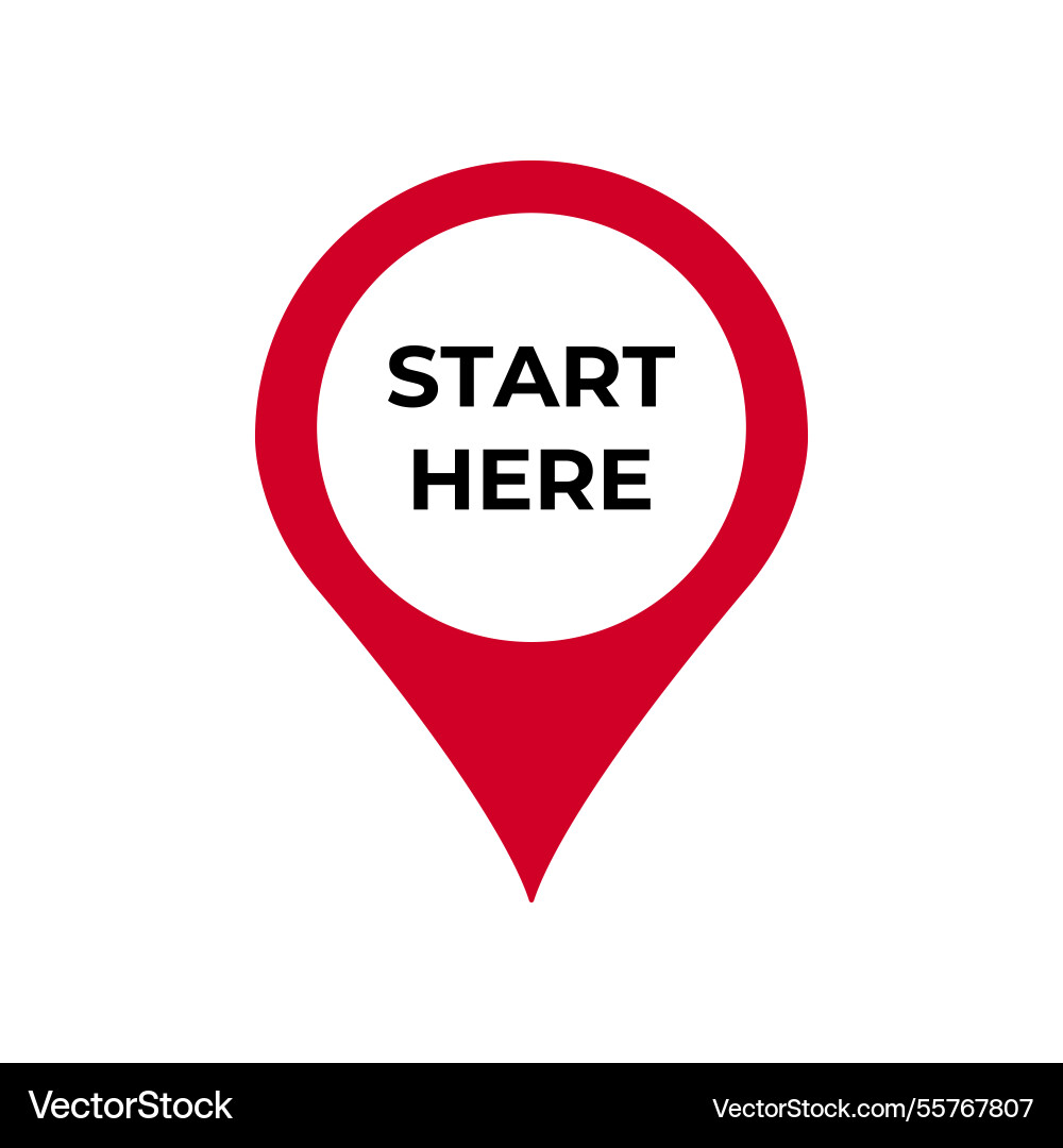Red location pin with start here text vector image