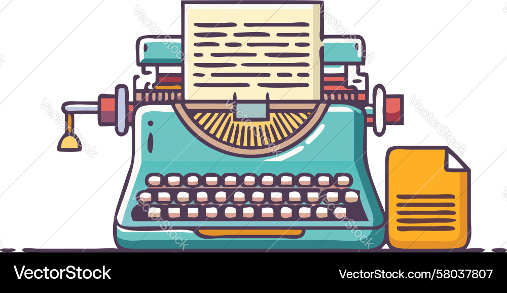 Retro Typewriter with Scroll & Ink Vector Image