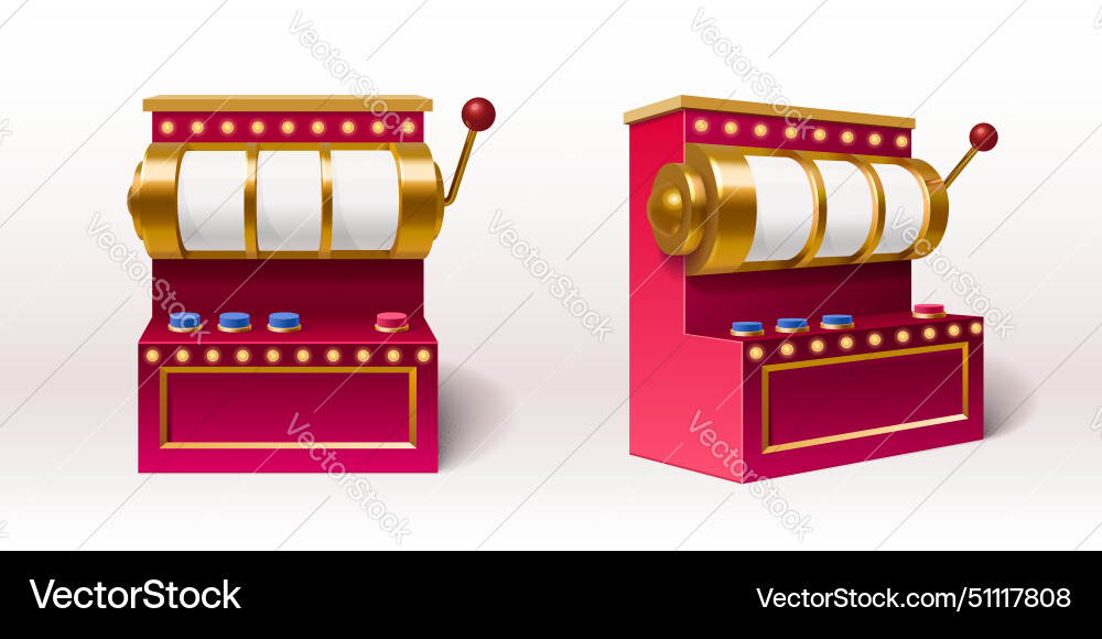 3d slot machine set in different angles of view Vector Image