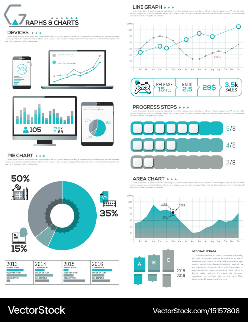 Big bundle of diagram chart graph and workflow Vector Image