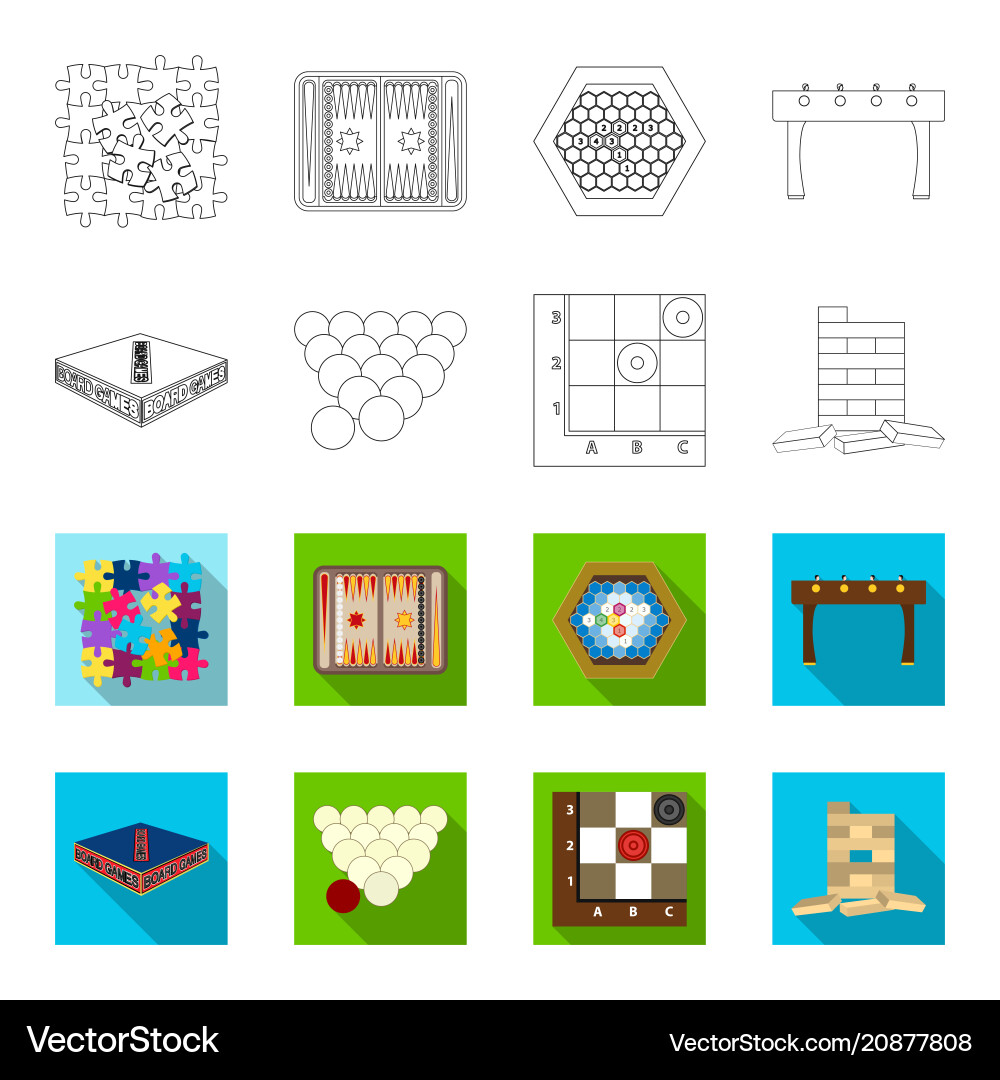 Board game outlineflat icons in set collection vector image