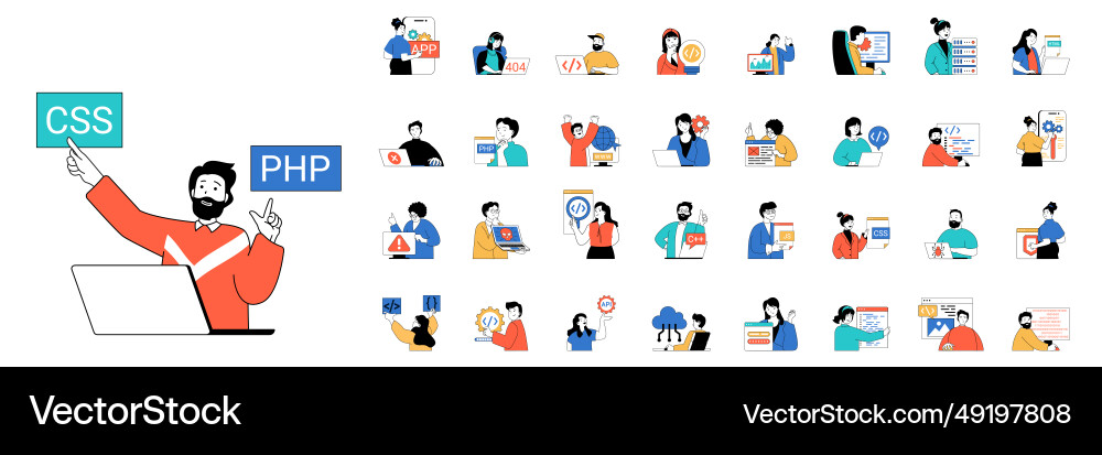 Programming concept with people situations mega Programming concept with people situations mega vector image