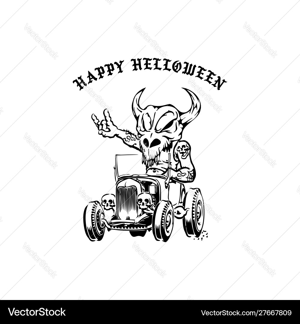Halloween Skeleton Car Driver Vector Image