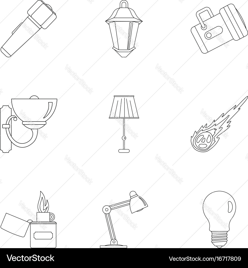 Light source icon set outline style Vector Image