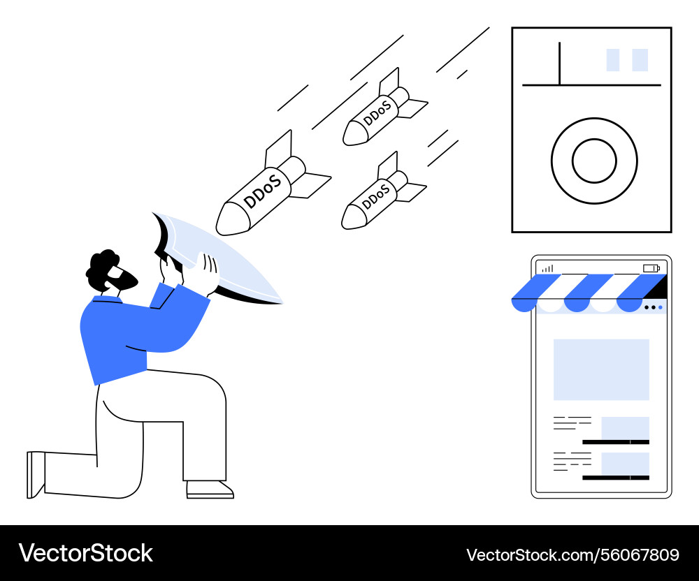 Man defending business website from ddos attack Man defending business website from ddos attack vector image