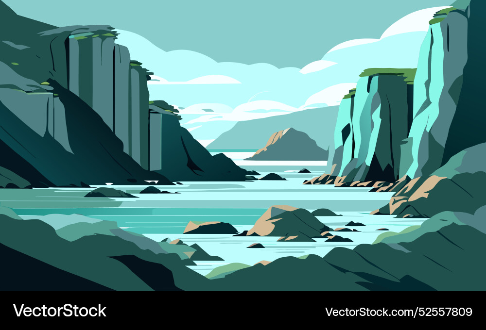 Sea inlet surrounded by cliffs Vector Image