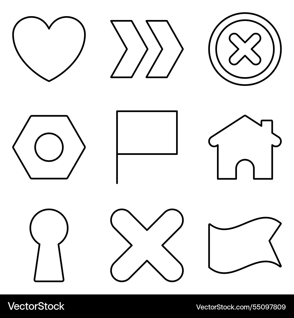 Simple shapes outline flat icon set isolated Simple shapes outline flat icon set isolated Vector Image
