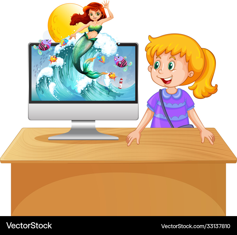 Mermaid on computer screen Mermaid on computer screen vector image