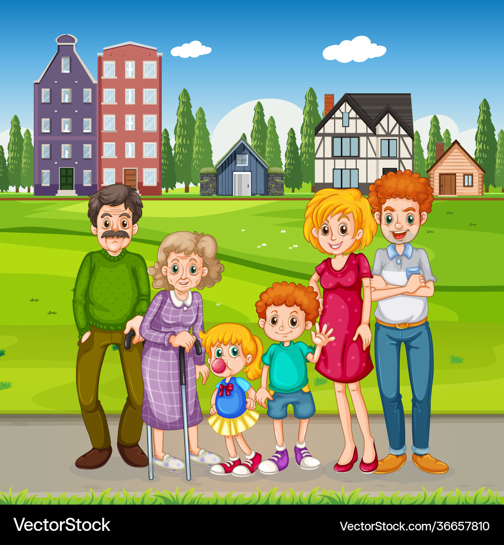 Outdoor scene with happy family vector image