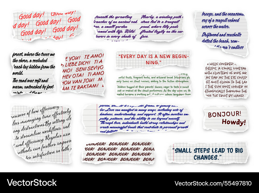 Ripped paper strips with handwritten text Ripped paper strips with handwritten text vector image