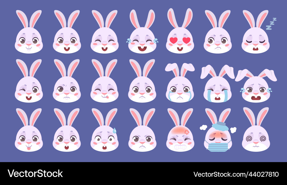 Süße Kaninchen Emoji Gesichter Vektorbild
