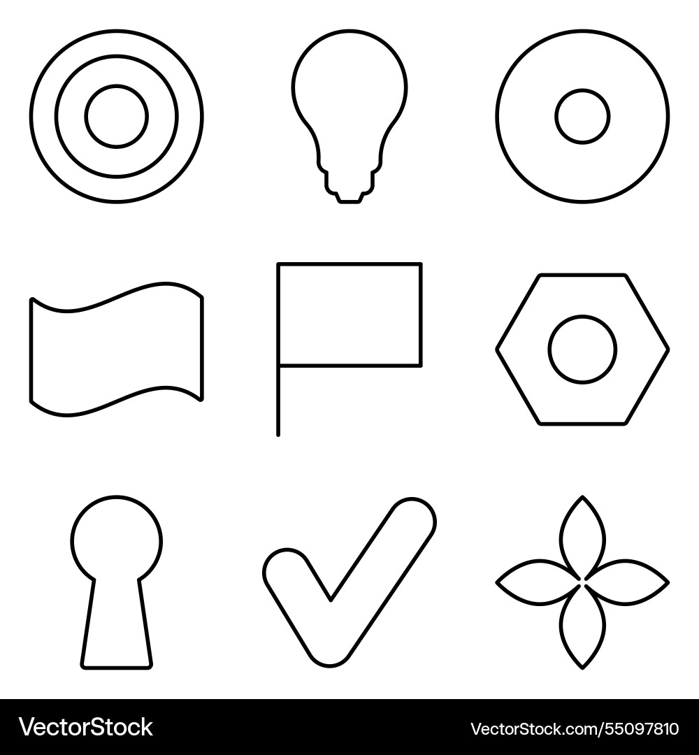 Simple shapes outline flat icon set isolated Vector Image
