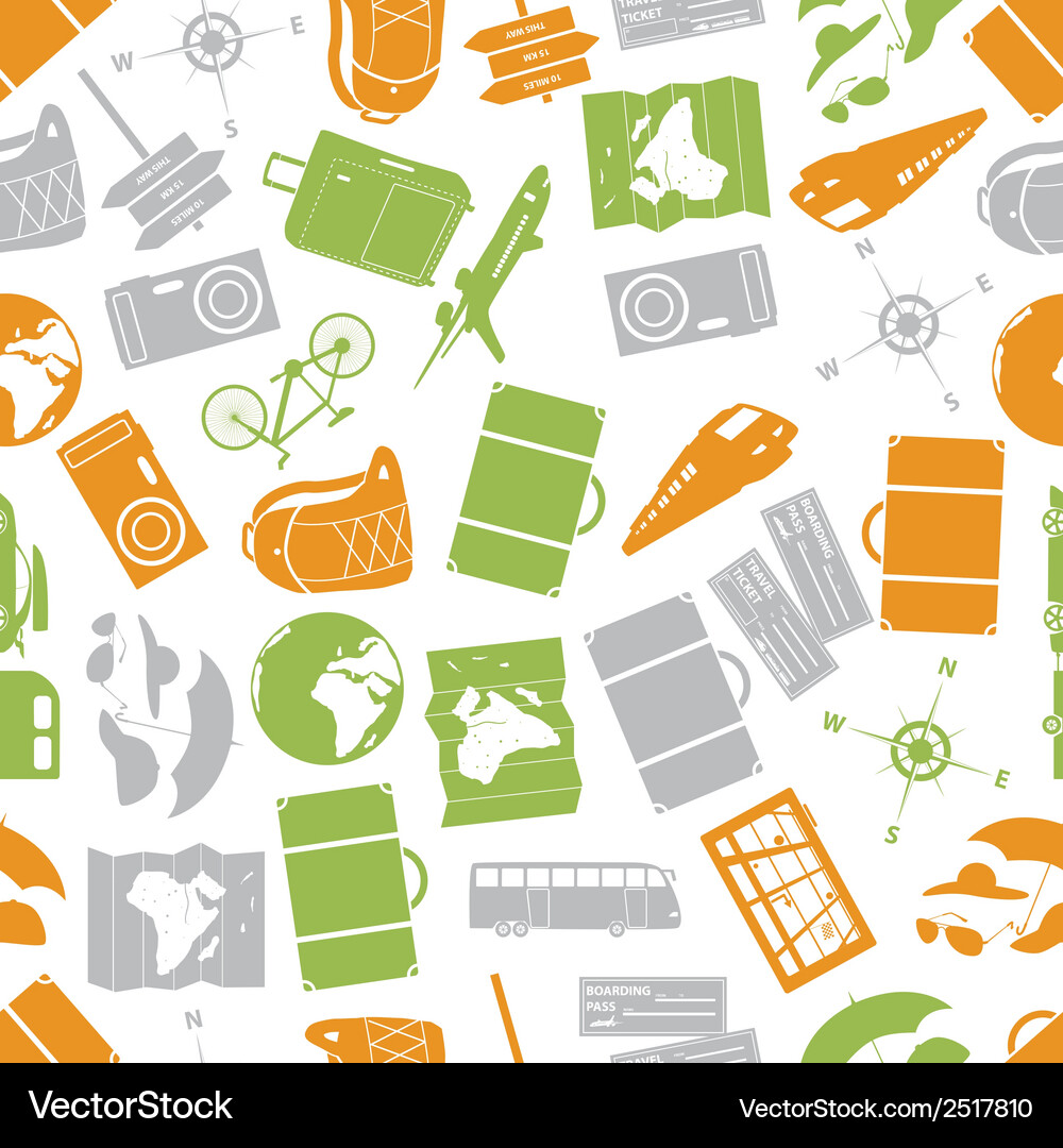 Travel Icons - Colorful Pattern Vector Image