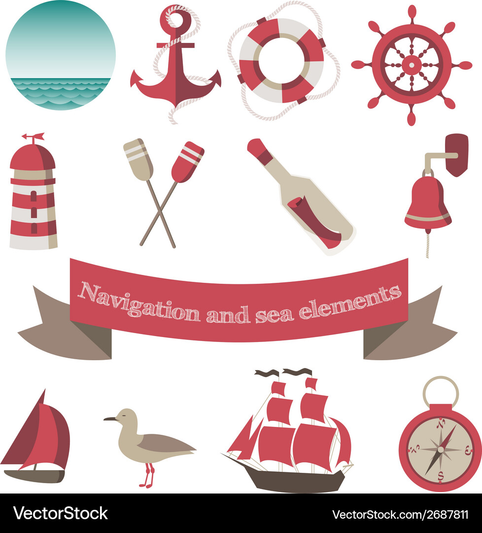 Navigation and sea icons elements Vector Image