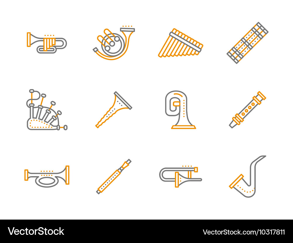 Simple line musical instruments icons set Vector Image