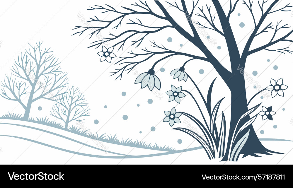 Sparse winter forest with bare trees Vector Image