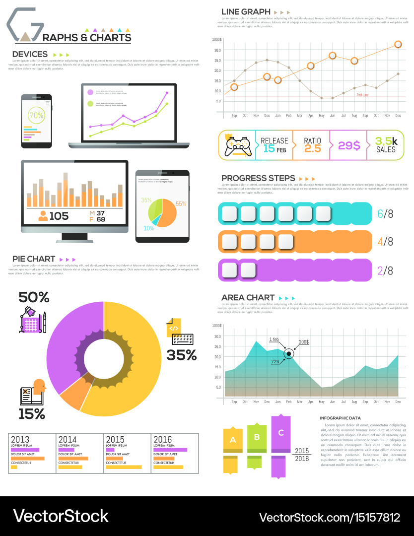 Big bundle of diagram chart graph and workflow Vector Image