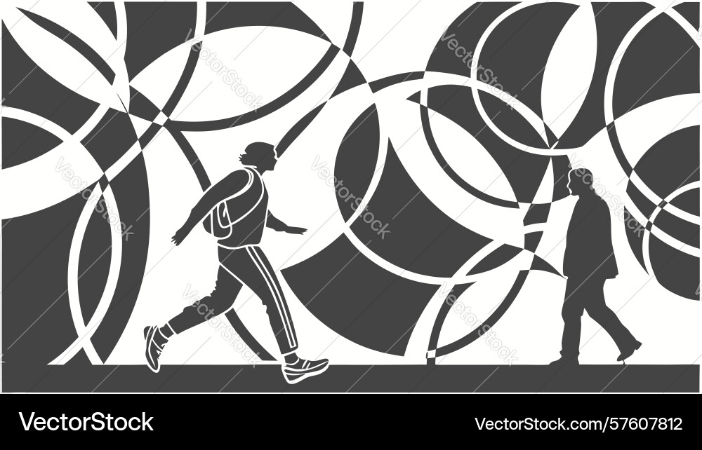 Dynamic runners in abstract circle pattern vector image