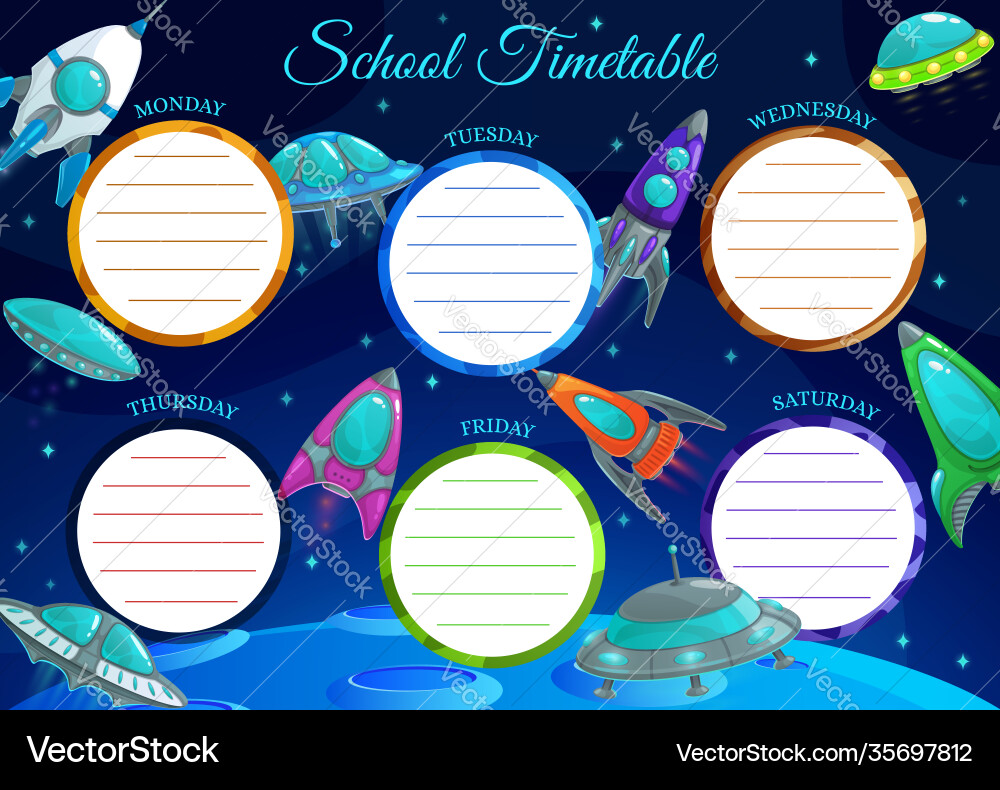 School timetable template with frame spaceships