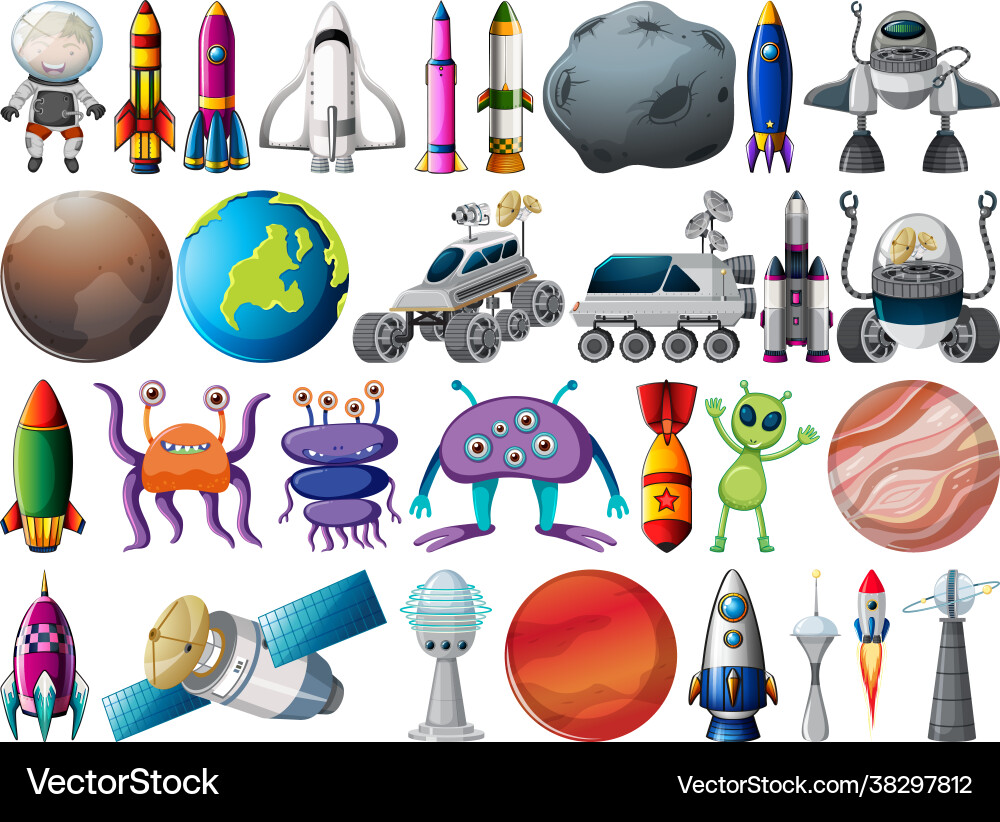 Set space objects and elements isolated Set space objects and elements isolated vector image