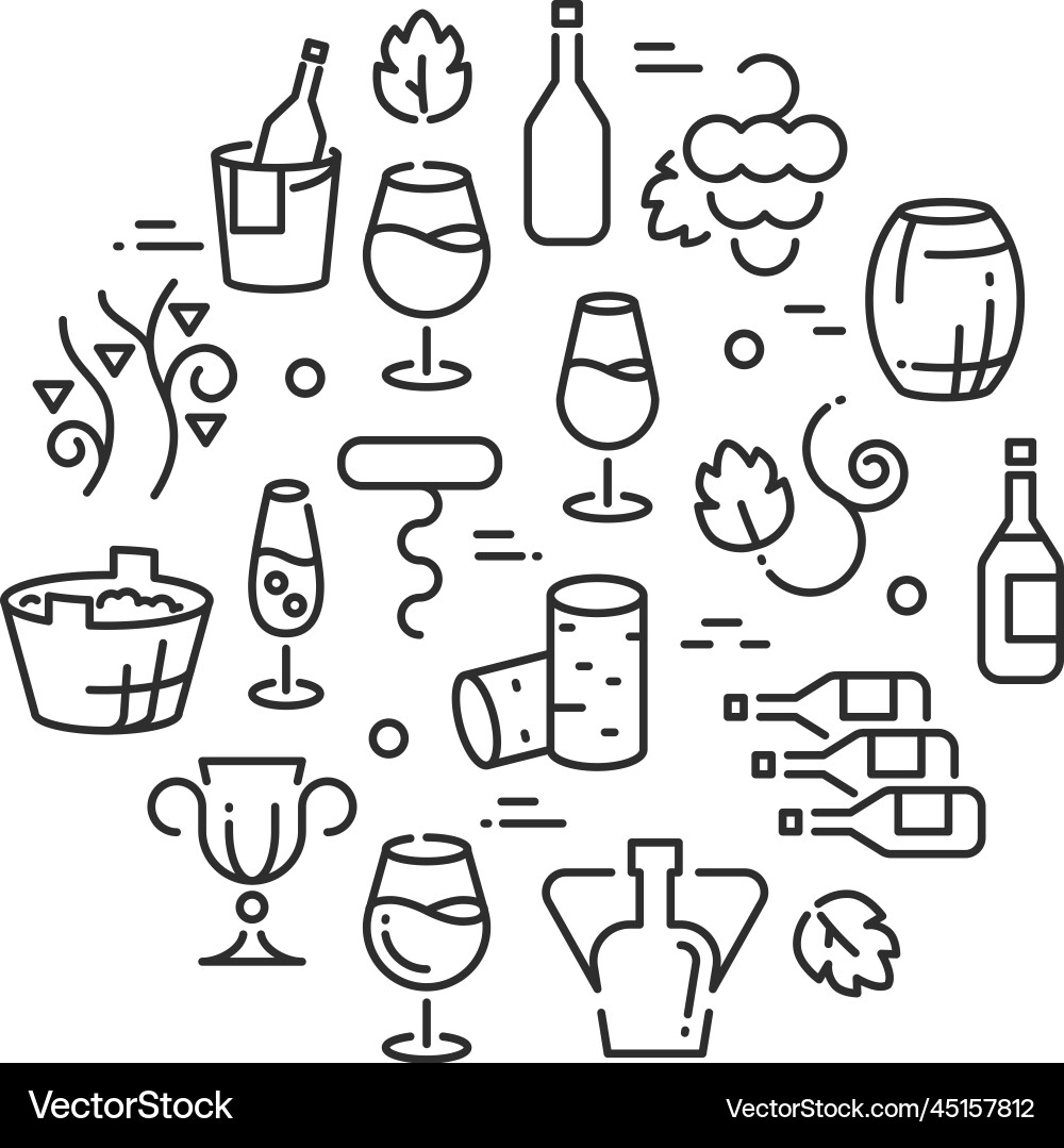Wine linear icon set alcohol drinking concept Wine linear icon set alcohol drinking concept vector image