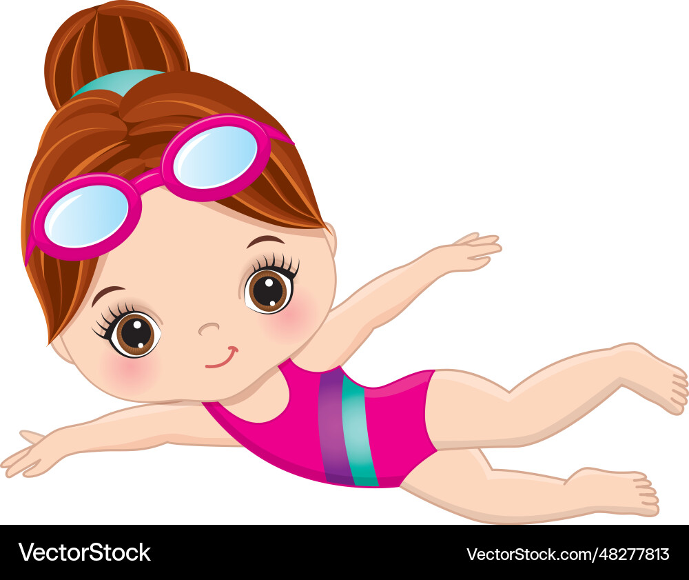 Cute little girl learning to swim Royalty Free Vector Image