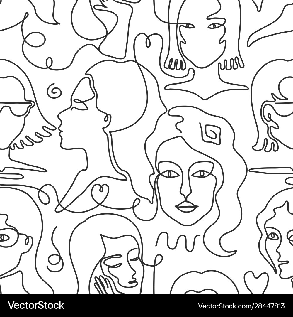 Premium Vector  One line drawing abstract face seamless pattern modern  minimalism art aesthetic contour print