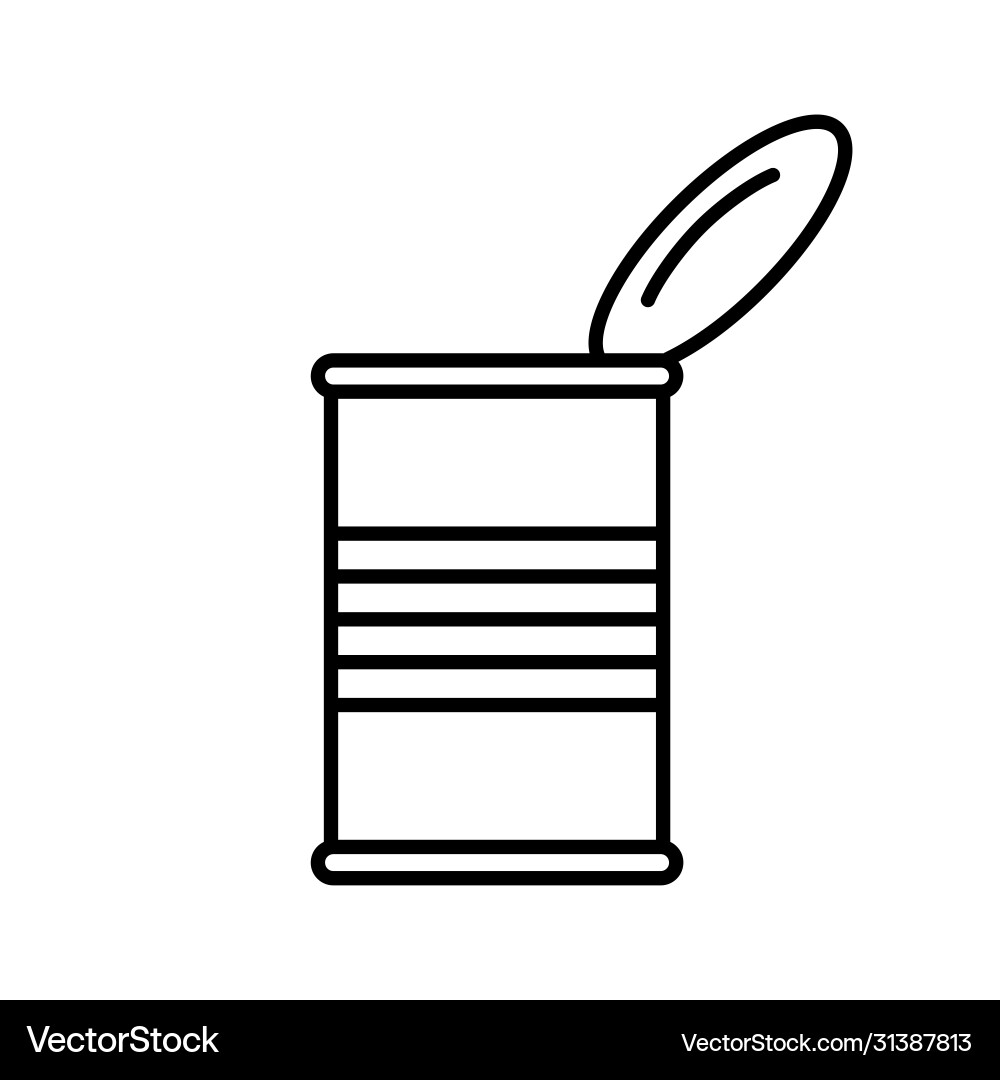 Open tin can with lid side view linear canned Open tin can with lid side view linear canned vector image