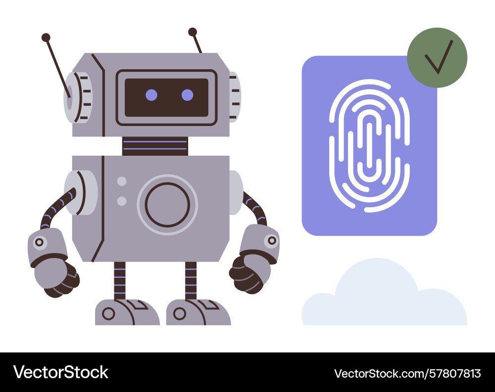 Robot analyzing digital fingerprint verification Robot analyzing digital fingerprint verification vector image