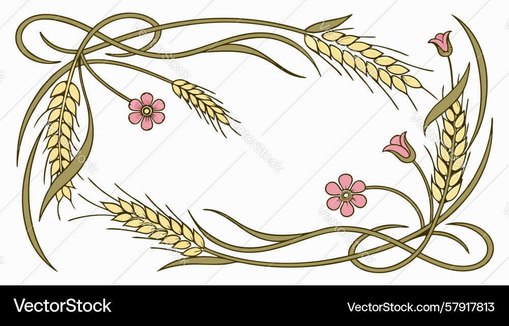 Rustic wheat floral frame design generative ai Vector Image