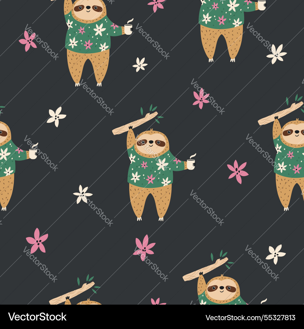 Seamless pattern with cute sloths characters Seamless pattern with cute sloths characters vector image