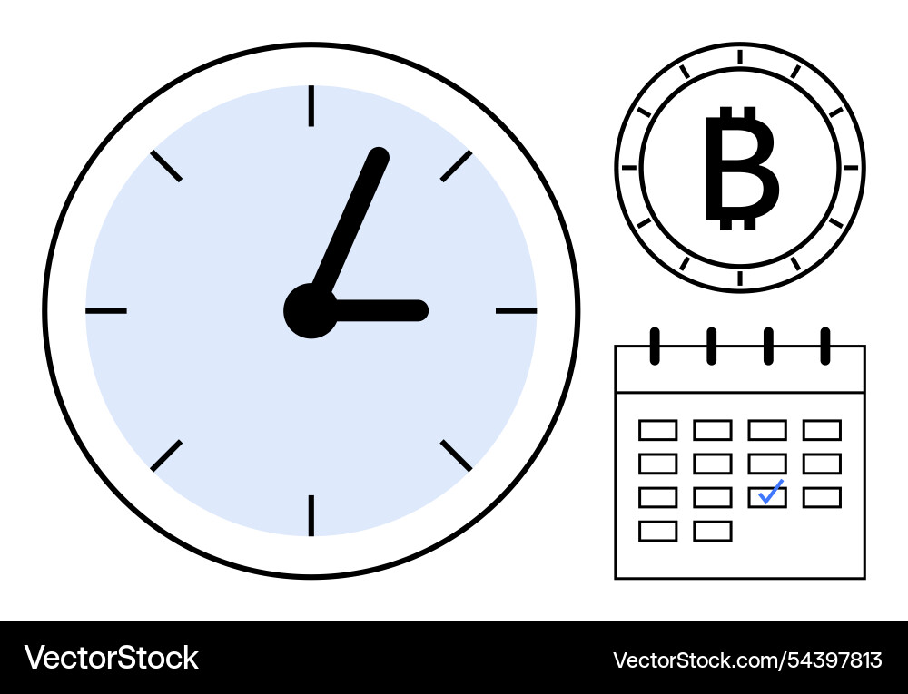 Timing and scheduling concepts with clock bitcoin Timing and scheduling concepts with clock bitcoin vector image