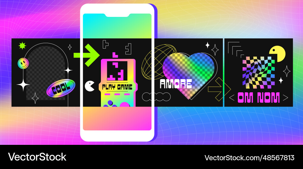 Trendy ig carousel design template in y2k style Trendy ig carousel design template in y2k style vector image