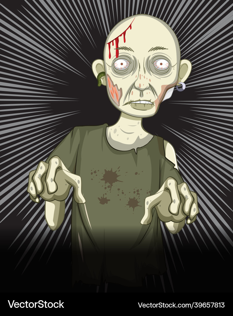 Zombie character on black rays background Zombie character on black rays background Vector Image