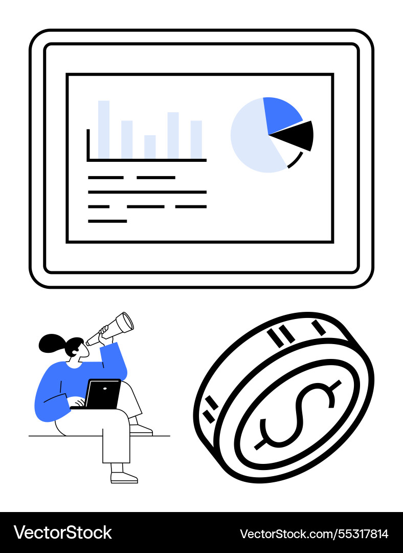 Data analysis with tablet individual using laptop Vector Image