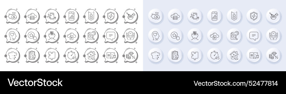 File storage cloud server and puzzle line icons File storage cloud server and puzzle line icons vector image