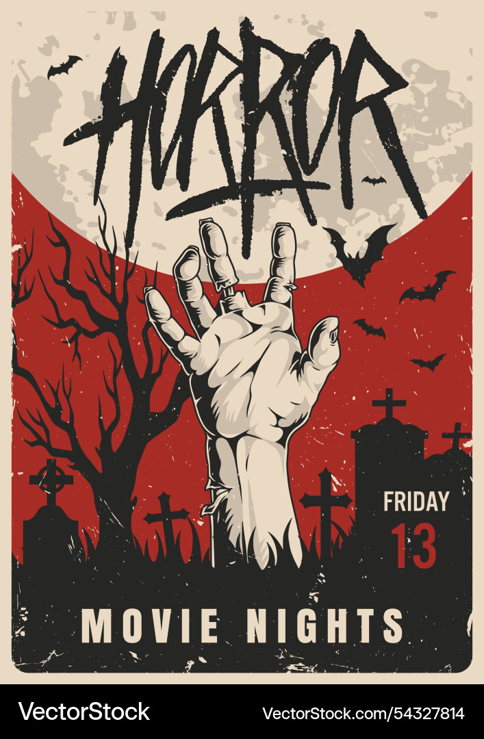 Horror movie nights poster with eerie atmosphere Horror movie nights poster with eerie atmosphere vector image