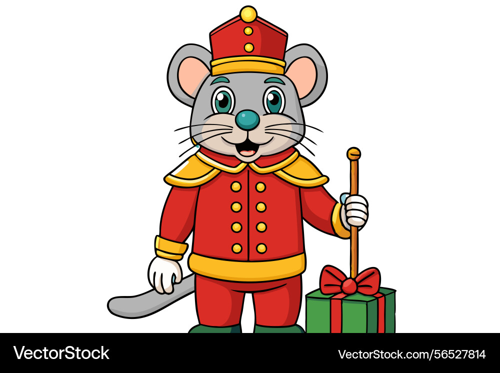 Nutcracker mouse in festive red and gold uniform Nutcracker mouse in festive red and gold uniform Vector Image