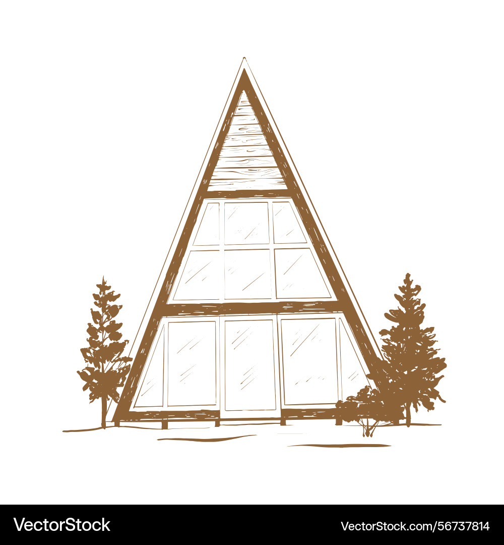 Triangular house a-frame hut and tree fir Triangular house a-frame hut and tree fir vector image