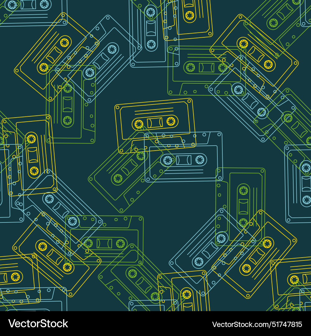 90s retro elements seamless pattern of cassettes 90s retro elements seamless pattern of cassettes vector image