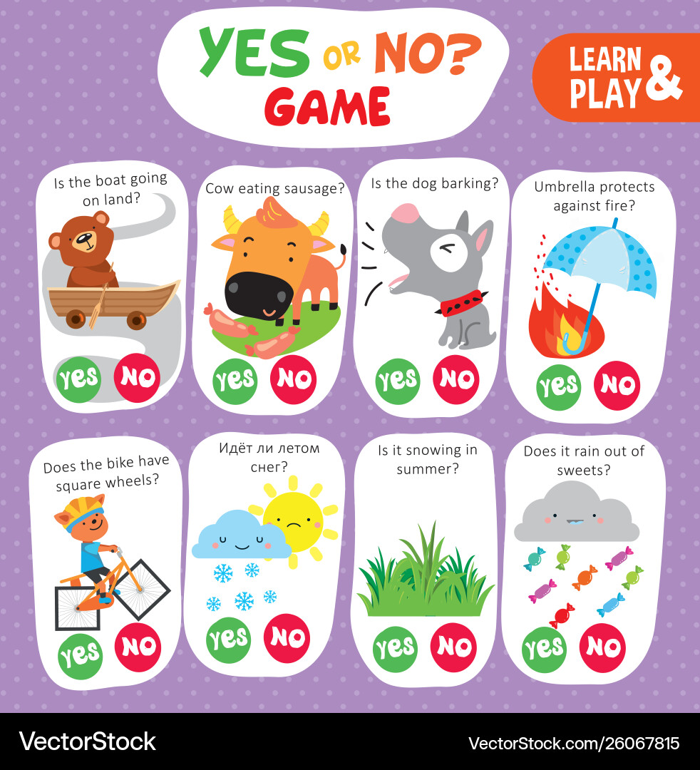 Logic kid learn yes no game printable worksheet Logic kid learn yes no game printable worksheet vector image