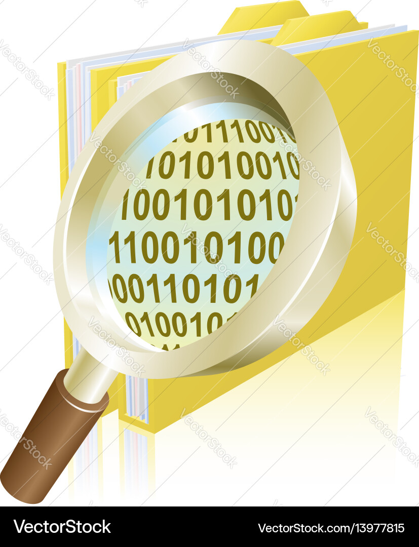Magnifying glass binary data file folder concept Magnifying glass binary data file folder concept Vector Image
