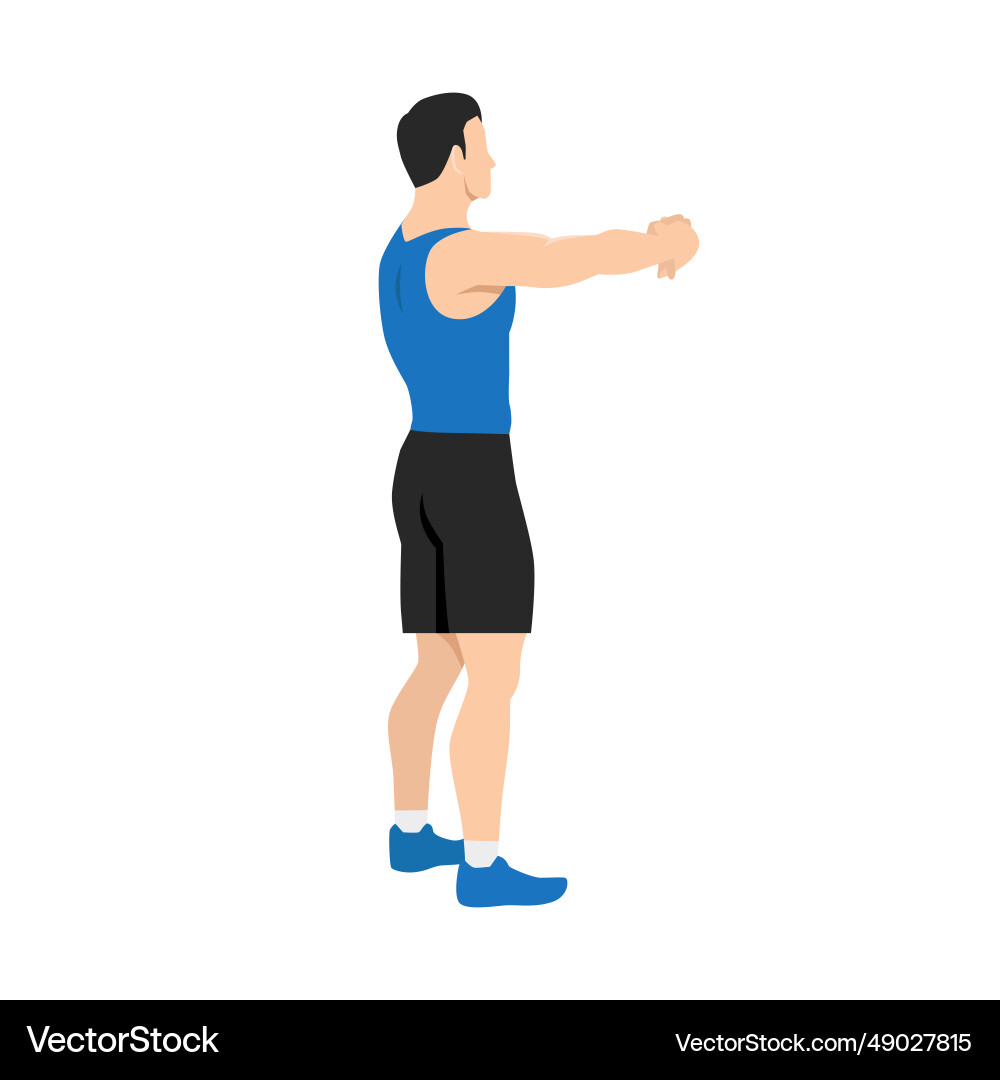 Man doing upper back stretch exercise Man doing upper back stretch exercise Vector Image
